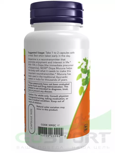  NOW FOODS Dopa Mucuna 90 веган капсул