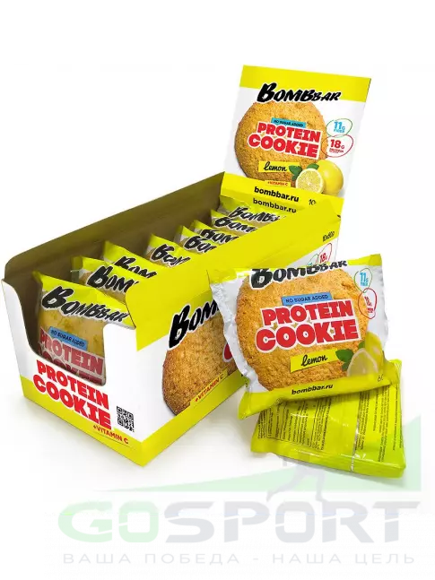 Протеиновый батончик BombBar Protein cookie 10 протеин печенье x 60 г, Лимон