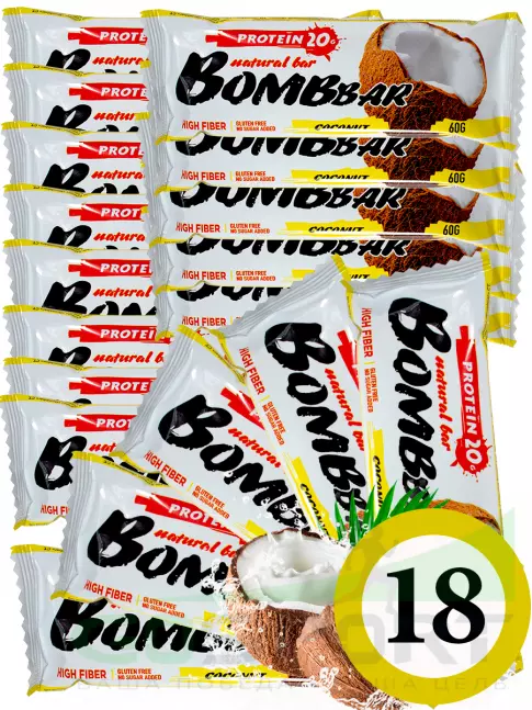 Протеиновый батончик BombBar Protein Bar 18 x 60 г, Кокос
