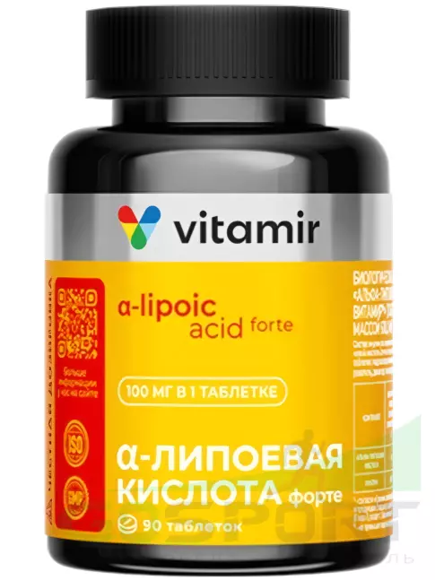 Альфа-липоевая кислота (ALA) VITAMIR PRO Альфа-липоевая кислота 100 мг 90 таблеток