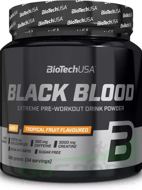 Предтреник в порошке BioTechUSA Black blood Nox+ 340 г, Тропические фрукты Предтреник в порошке BioTechUSA Black blood Nox+ 340 г, Тропические фрукты