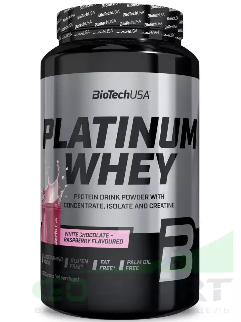 Сывороточный протеин BioTechUSA Platinum Whey 1000 г, Белый шоколад-малина Сывороточный протеин BioTechUSA Platinum Whey 1000 г, Белый шоколад-малина