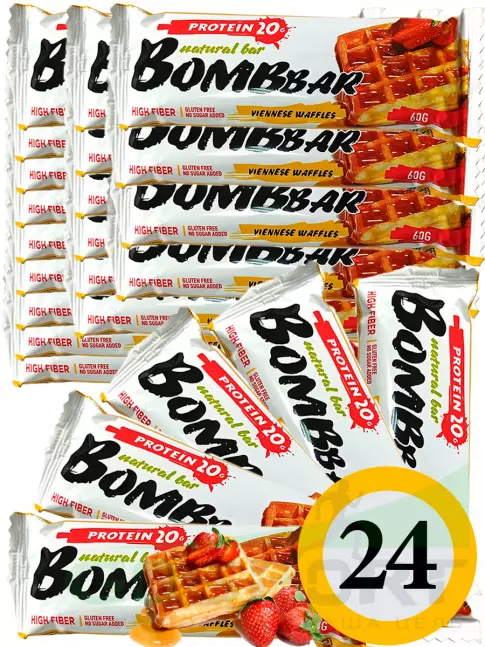 Протеиновый батончик BombBar Protein Bar 24 x 60 г, Венские вафли