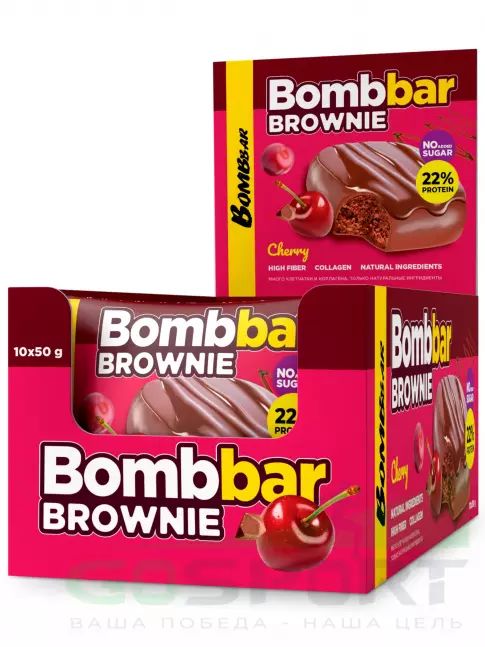 Протеиновый батончик BombBar Печенье глазированное Brownie 10 x 50 г, Вишня