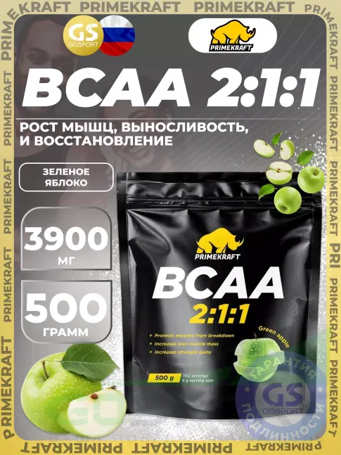 BCAA PRIMEKRAFT BCAA 2:1:1 500 г, Зеленое яблоко BCAA PRIMEKRAFT BCAA 2:1:1 500 г, Зеленое яблоко