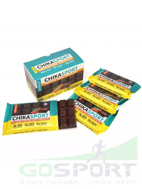 Протеиновый батончик Chikalab Тёмный шоколад без сахара CHIKASPORT 4 x 100 г, Темный шоколад с миндалем Протеиновый батончик Chikalab Тёмный шоколад без сахара CHIKASPORT 4 x 100 г, Темный шоколад с миндалем