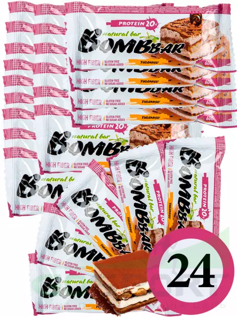 Протеиновый батончик BombBar Protein Bar 24 x 60 г, Тирамису