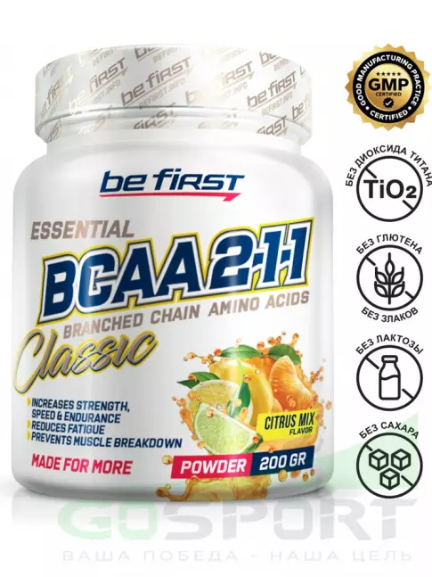 БСАА Be First BCAA Classic Powder 2:1:1 200 г, Цитрусовый микс