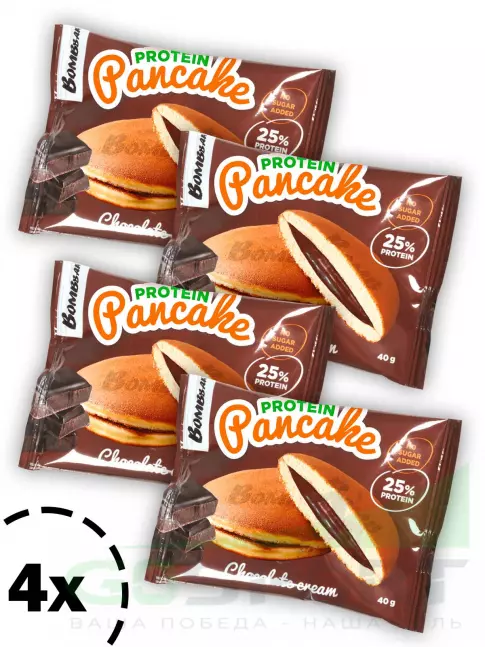 Протеиновый батончик BombBar Панкейк протеиновый 4 х 40 г, Шоколадный крем