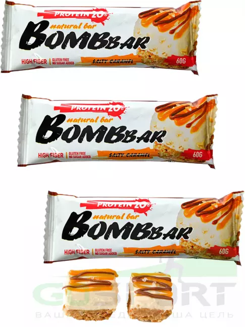 Протеиновый батончик BombBar Protein Bar 3 x 60 г, Соленая карамель
