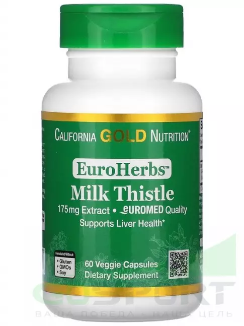  California Gold Nutrition Milk Thistle Extract EuroHerbs 175 mg 60 вегетарианских капсул