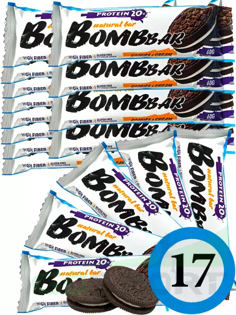 Протеиновый батончик BombBar Protein Bar 17 x 60 г, Печенье с кремом