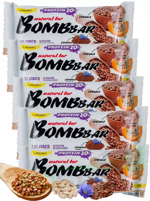 Протеиновый батончик BombBar Protein Bar 5 x 60 г, Гречишный