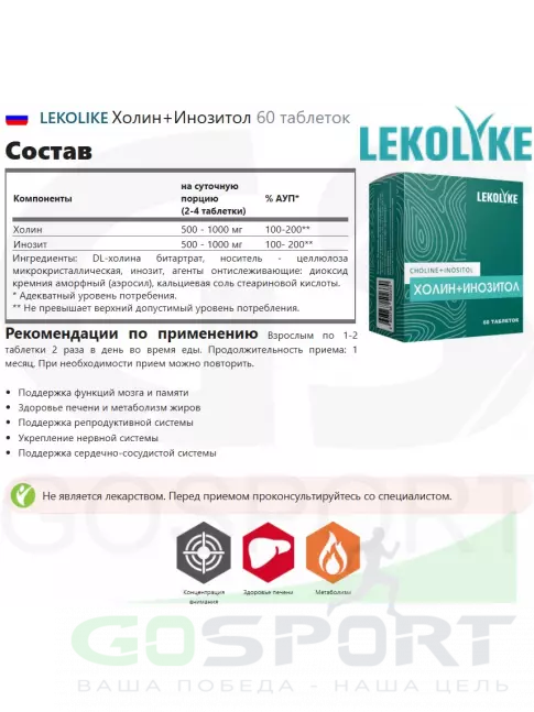  LEKOLIKE Холин+Инозитол 60 таблеток