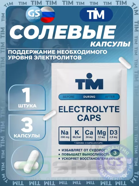 Солевые таблетки TIM Elecrolyte Caps 3 капсулы Солевые таблетки TIM Elecrolyte Caps 3 капсулы