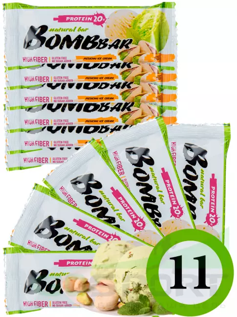 Протеиновый батончик BombBar Protein Bar 11 x 60 г, Фисташковый-Пломбир
