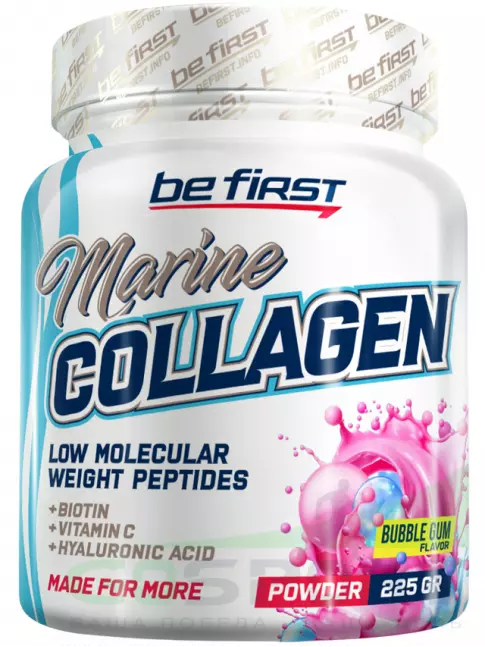Коллаген морской Be First Marine Collagen + Biotin + Hyaluronic acid + Vitamin C 225 г, Бабл Гам