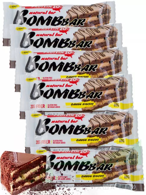 Протеиновый батончик BombBar Protein Bar 6 x 60 г, Датский бисквит Протеиновый батончик BombBar Protein Bar 6 x 60 г, Датский бисквит