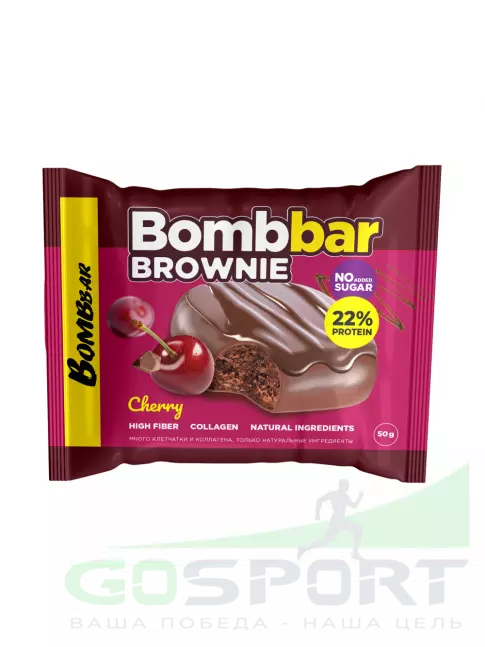 Протеиновый батончик BombBar Печенье глазированное "Брауни" 50 г, Вишня