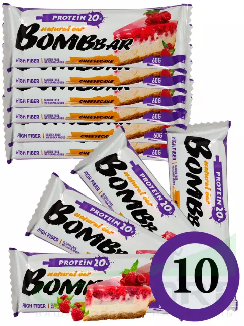 Протеиновый батончик BombBar Protein Bar 10 x 60 г, Малиновый чизкейк Протеиновый батончик BombBar Protein Bar 10 x 60 г, Малиновый чизкейк