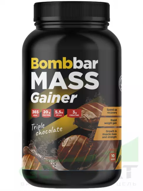 Гейнер BombBar Mass Gainer 1000 г, Тройной шоколад