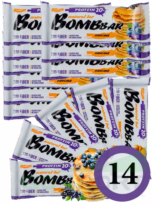 Протеиновый батончик BombBar Protein Bar 14 x 60 г, Смородиново-черничный панкейк