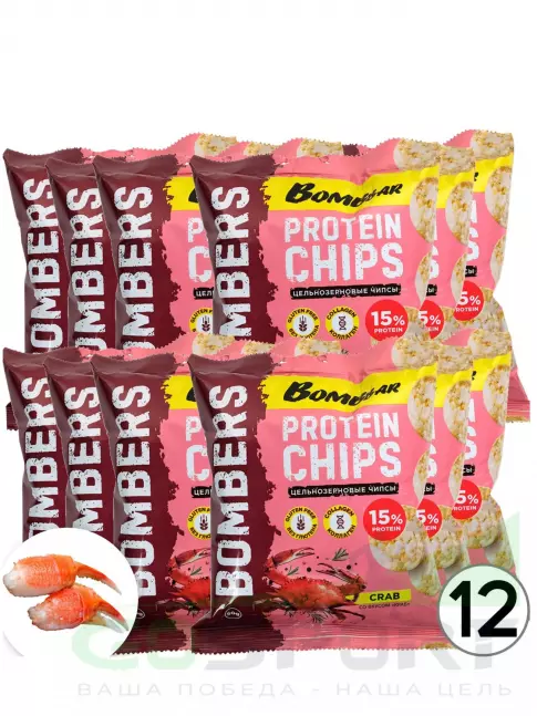 Чипсы BombBar Protein Chips 12 x 50 г, Краб