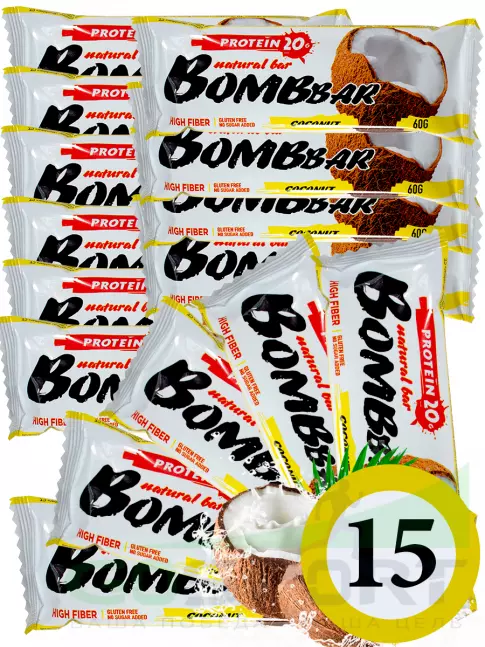 Протеиновый батончик BombBar Protein Bar 15 x 60 г, Кокос