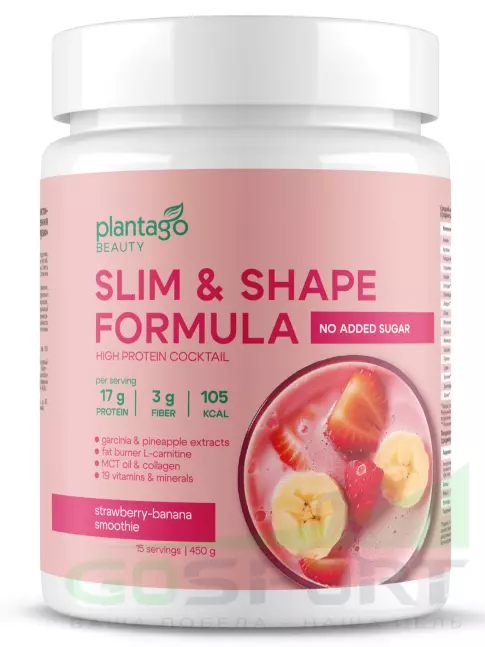 Комплексный протеин PlantaGo Slim & shape formula (протеиновый коктейль для похудения) 450 г, Клубнично-банановый смузи Комплексный протеин PlantaGo Slim & shape formula (протеиновый коктейль для похудения) 450 г, Клубнично-банановый смузи