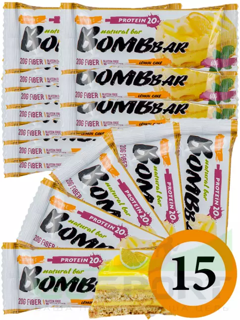 Протеиновый батончик BombBar Protein Bar 15 x 60 г, Лимонный торт Протеиновый батончик BombBar Protein Bar 15 x 60 г, Лимонный торт