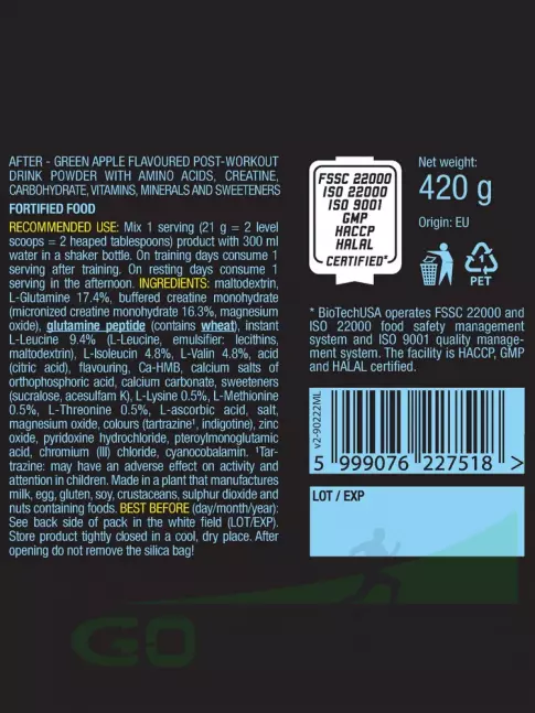 Восстановление BioTechUSA After 420 г, Зеленое яблоко Восстановление BioTechUSA After 420 г, Зеленое яблоко