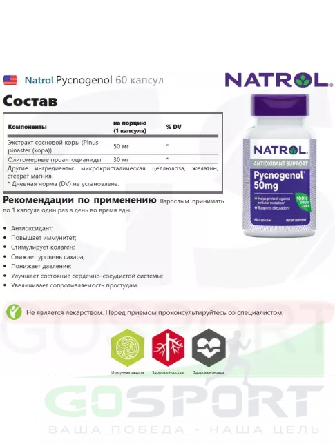  Natrol Pycnogenol 60 капсул