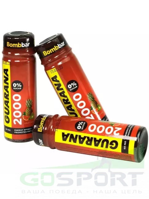 Гуарана BombBar Shot Energy Guarana 2000 12 x 60 мл, Фруктовый микс