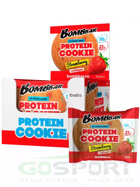 Протеиновый батончик BombBar Protein cookie 10 протеин печенье x 60 г, Клубника Протеиновый батончик BombBar Protein cookie 10 протеин печенье x 60 г, Клубника