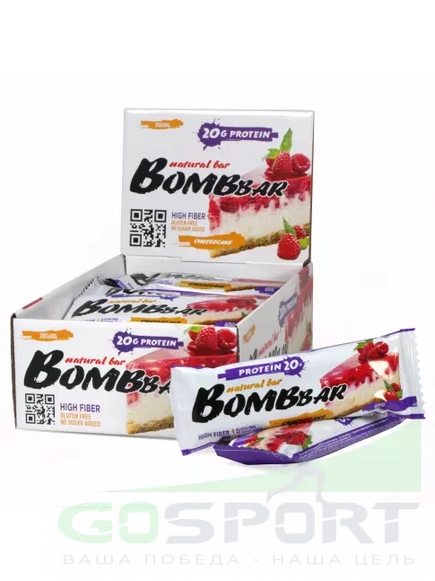 Протеиновый батончик BombBar Protein Bar 20 x 60 г, Малиновый чизкейк