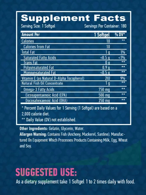 Омега-3 Haya Labs Ultra Omega 3 750 mg 180 гелевых капсул