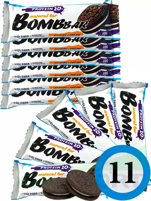 Протеиновый батончик BombBar Protein Bar 11 x 60 г, Печенье с кремом