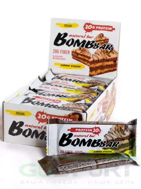 Протеиновый батончик BombBar Protein Bar 20 x 60 г, Датский бисквит
