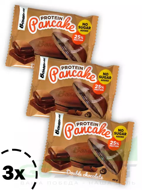 Протеиновый батончик BombBar Панкейк протеиновый 3 х 40 г, Двойной шоколад Протеиновый батончик BombBar Панкейк протеиновый 3 х 40 г, Двойной шоколад