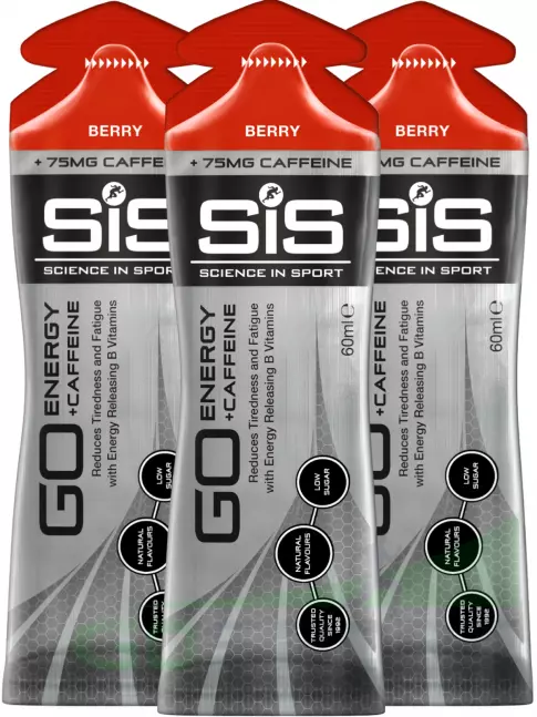 Гель питьевой SCIENCE IN SPORT (SiS) GO Energy 75 mg Caffeine 3 x 60 мл + кофеин, Ягоды