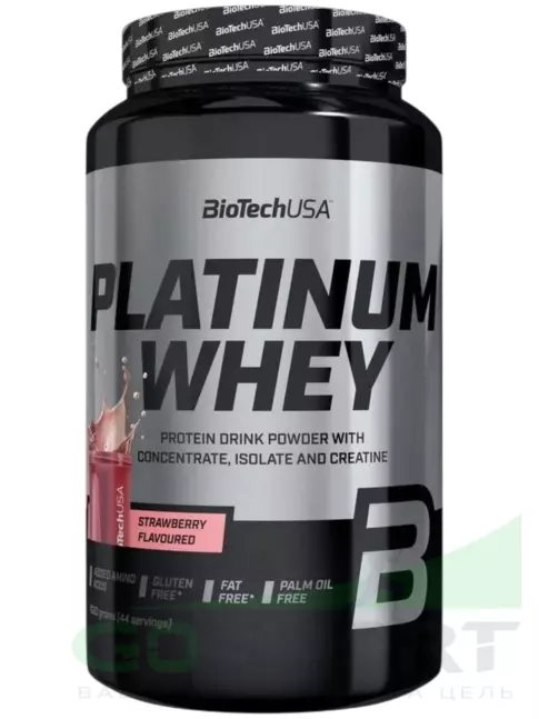 Сывороточный протеин BioTechUSA Platinum Whey 1000 г, Клубника
