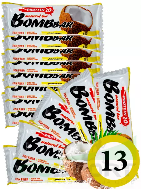 Протеиновый батончик BombBar Protein Bar 13 x 60 г, Кокос