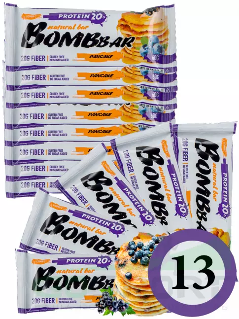 Протеиновый батончик BombBar Protein Bar 13 x 60 г, Смородиново-черничный панкейк