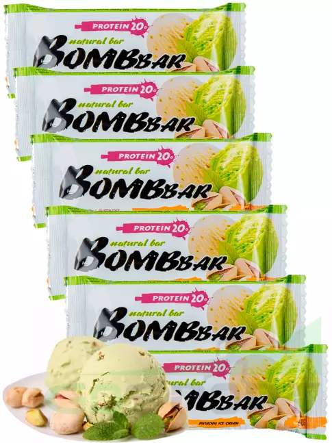 Протеиновый батончик BombBar Protein Bar 6 x 60 г, Фисташковый-Пломбир