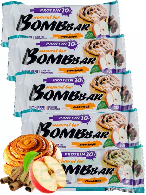 Протеиновый батончик BombBar Protein Bar 5 x 60 г, Яблоко - Корица