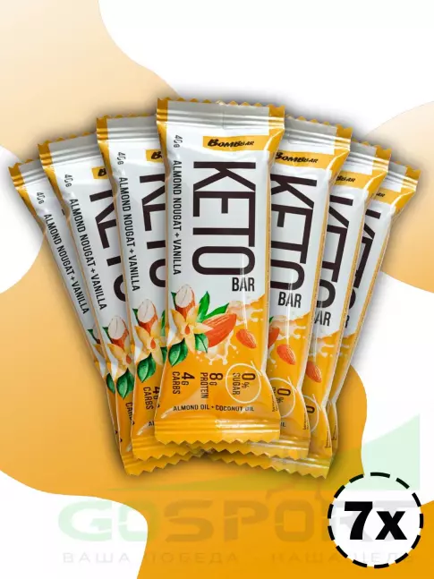 Протеиновый батончик BombBar Батончики Bombbar KETO 7 x 40 г, Миндальная нуга - Ваниль