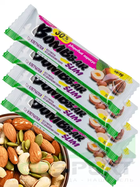 Протеиновый батончик BombBar Protein Bar Slim 4 х 35 г, Фундук-арахис Протеиновый батончик BombBar Protein Bar Slim 4 х 35 г, Фундук-арахис