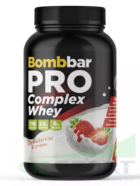 Комплексный протеин BombBar Pro Complex Whey 900 г, Клубника со сливками