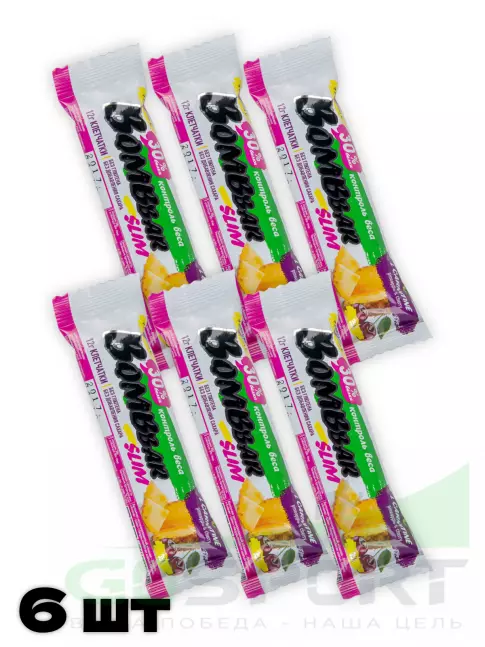 Протеиновый батончик BombBar Protein Bar Slim + l-карнитин 6 х 35 г, Ананс - вишня