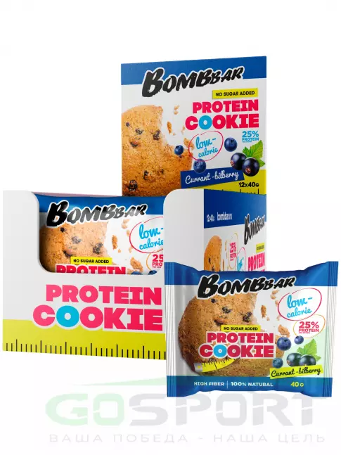 Протеиновый батончик BombBar Protein cookie 12 х 40 г, Смородина - Черника